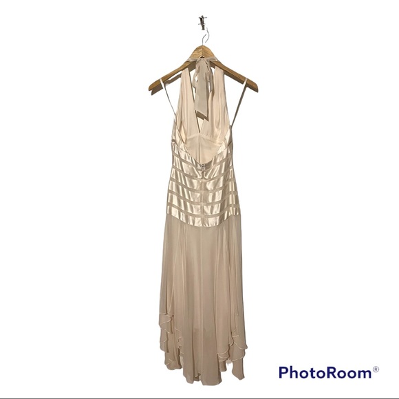 BCBG Maxazria Ivory Chiffon Halter Dress with Handkerchief Hem - Picture 3 of 5